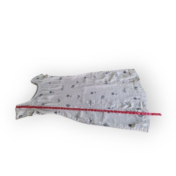 Retro Grunge Linen Dress Hot Air Balloon Print Vintage 1990s Size L Potato Cloth - Picture 10 of 11